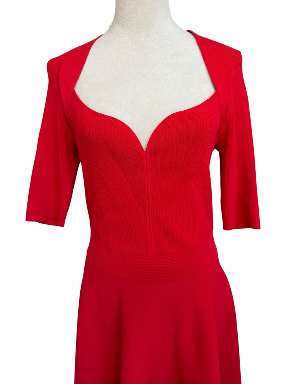 NWT Ted Baker Red Milli Sweetheart Neck Fit-and-Flare Sweater Dress - Picture 6 of 9
